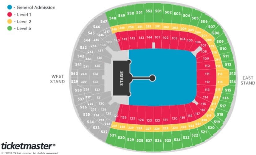 Coldplay Wembley Stadium London Seating Plan Chart